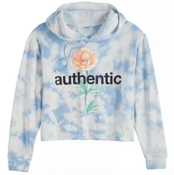 Mighty Fine Blue Cloud Authentic Cropped Fleece Hoodie Size Large - Picture 3 of 11